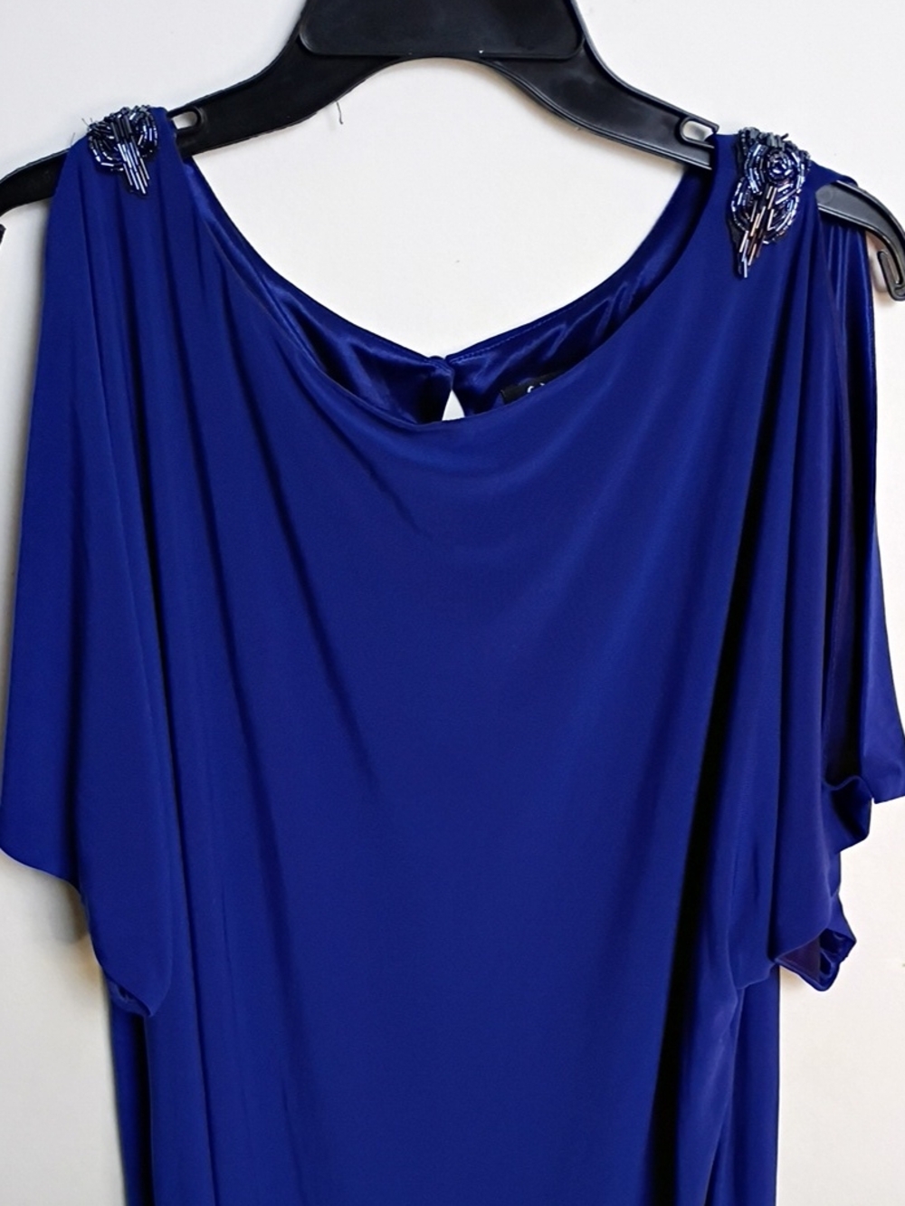 S.L. Fashions Royal Blue Embellished Shoulder Dress